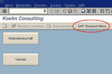 Screenshot SAP Standard Menu